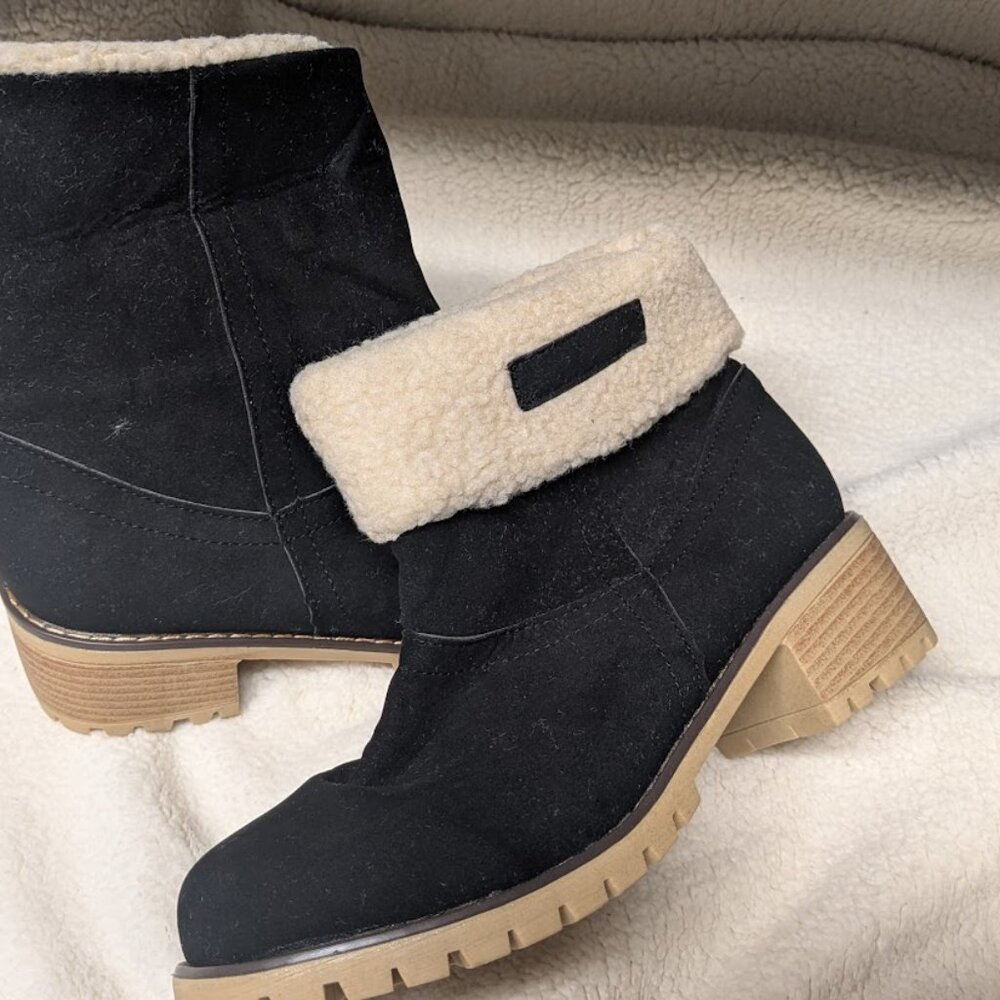 Kpoplk Winter Slip On Snow Boots Waterproof - Black